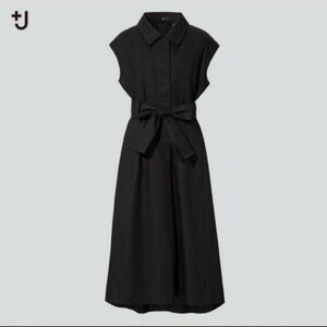 UNIQLO＋j　ジルサンダーコットンリネンフレスリーブロングワンピース　黒