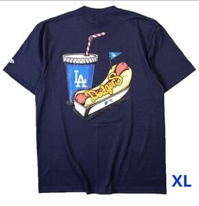 LA ドジャース　半袖 Tシャツ　ネイビー XL ベースボール スポーツ観戦 球場 ホットドッグデザイン メジャー 送料無料