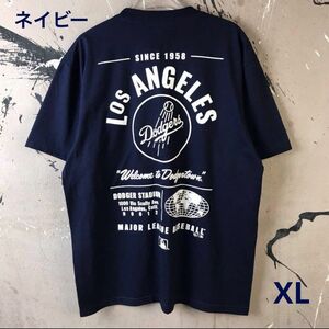 LA ドジャース　チームロゴ 半袖 Tシャツ　ネイビー XLサイズ ベースボール スポーツ観戦 人気カラー 送料無料