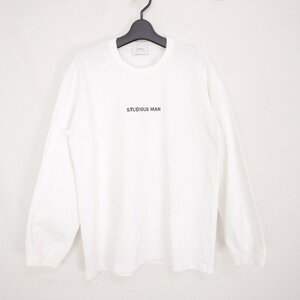 STUDIOUS ステュディオス メンズ トップス クルーネック 長袖Tシャツ カットソー ロゴプリント ロンT 白WHITE 1 108320006