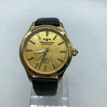 TECHNOS テクノス SAPPHIRE 24K Gold Foil Diamond T-1033 クォーツ 腕時計 ゴールド 動作品 メンズ_画像1