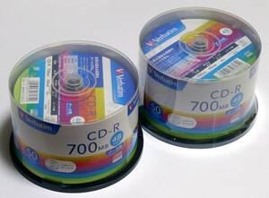 Verbatim CD-R データ用 700MB 1-48倍速 (SR80FC50V1×2個セット) 計100枚 開封済＋未開封新品