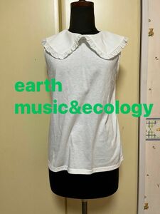 earth music&ecology ビック衿 カットソー フリルトップス ノースリーブ