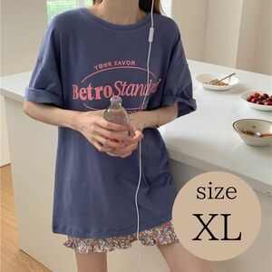 【数量限定】半袖　Tシャツ　レディース　XL　ブルー　英字　ロゴ　韓国　Y2K　