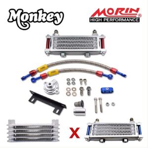 Monkey125 5速 オイルクーラー キット JB03 MORIN モンキー125 5Gear Oil Cooler 簡単取付 熱ダレ軽減 コアシルバー x ピラーブルー