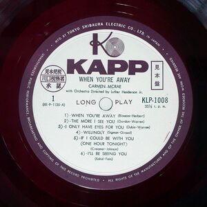 プロモ 赤盤 カルメン・マクレー/WHEN YOU’RE AWAY/TOSHIBA KLP1008 LP