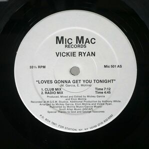 米 VICKI RYAN/LOVES GONNA GET YOU TONIGHT/MICMAC RECORDS, INC. MIC501 12の画像1
