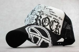 ROCK Stone Cross メ メッシュキャップ ブラックホワイト メンズ レディース 野球帽 　アメカジ　