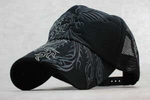 メッシュキャップ 帽子 キャップ メンズ アメカジ 和柄 刺繍 トライバル フェニックス ブラック 春夏 人気 トレンド 野球帽