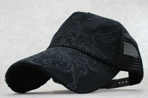 大きいサイズ　和柄刺繍　トライバル　メッシュキャップ　ブラック　 XL 　メンズ 　野球帽 　ワイルド　 和柄