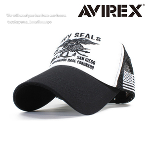 AVIREX アヴィレックス アビレックス キャップ メンズ レディース 帽子 メッシュキャップ NAVY SELALS ホワイト プレゼント