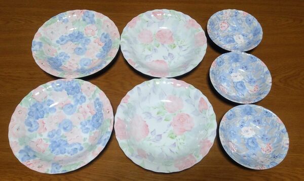 【在庫処分品】花柄　薔薇　洋食器　カレー皿&サラダ皿　7点セット プレート