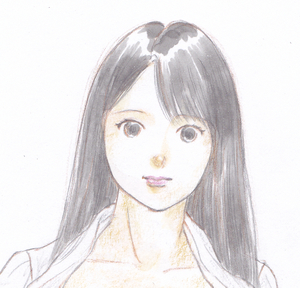 vivi 手描きイラスト「Venus285」女の子 美少女　美女　白シャツ　はだける　ロングヘア　美人画　裸婦 裸身 鉛筆画 直筆 原画 A4サイズ