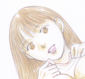 vivi 手描きイラスト「Venus283」女の子 美少女　脱ぐ　下からアングル　美人画　裸婦 裸身 鉛筆画 直筆 原画 A4サイズ