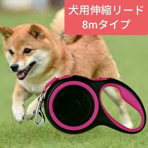 犬用リード 8m 伸縮リード 自動巻 ピンク