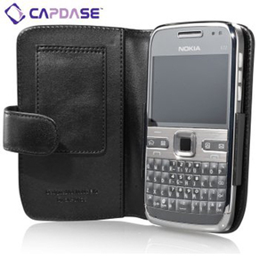 即決・送料込) CAPDASE Nokia E72 Bi-fold (横開き) レザーケース (牛革) 黒