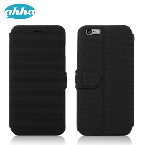 即決・送料込)【手帳型スタンド機能付き】ahha iPhone6s Plus/6 Plus RUBBER Flip Case Stealth Black (ストラップホール付)