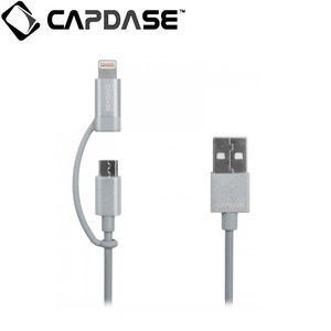 即決・送料込)【短い！(18cm) Lightning & microUSB両対応ケーブル Apple 認定品】CAPDASE 通信＆充電用 シルバー