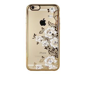 即決・送料込)【花柄 スワロフスキー付きケース】Kavaro iPhone6s/6 Flower & Net Rear Cover Case White/Gold