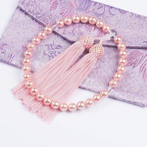 花珠貝パール 女性用 数珠 アクセサリー 女性用念珠 全ての宗派で使える パール ピンク