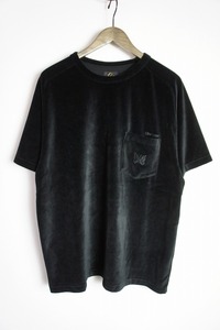 美品 NEEDLESニードルス ニードルズ DI951 Charcoal別注 Velour Tee ポケット Tシャツ 半袖カットソー ベロア 蝶刺繍 黒509O▲