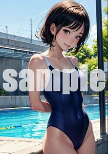 s419-3 【高画質 一点物 ポスター】美女 美少女 同人 美乳 セクシー スク水 スクール水着 水着 グラビア A4サイズ アートポスター