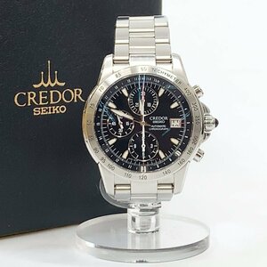 美品 稼働品 SEIKO CREDOR セイコー クレドール フェニックス クロノグラフ 自動巻き 腕時計 6S78-0A10 デイト 黒文字盤 メンズ ウォッチ