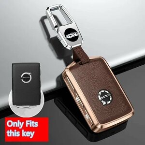 brown with keychainリモートコントロールカーケース,ボルボxc60 xc40 xc90 s90 v60 s60 v90 2010-2022用の保護カバー付き金属ケース