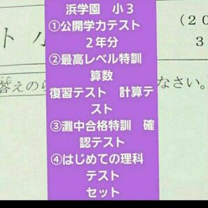 浜学園　小３　 公開学力テスト　国語算数　最高レベル特訓　ふ 復習テスト　 計算テスト　 灘中合格特訓　確認テスト　セット　