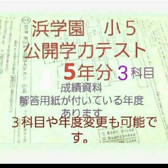 浜学園 小5 公開学力テスト 5年分 3科目 2023年度~ 年度変更可能