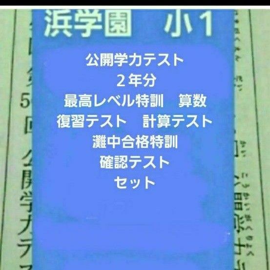 浜学園　小１　 公開学力テスト　 国語算数　２年分　最高レベル特訓　算数　復習テスト　計算テスト　灘中合格特訓　確認テスト　セット