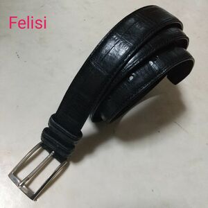 Felisi フェリージ イタリア製 クロコ 型押し レザー ベルト 本革 黒 