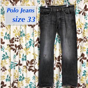 # прекрасный товар # снят с производства #POLO JEANS Polo джинсы Ralph Lauren Denim брюки повреждение обработка size33( талия 88cm XL размер соответствует ) черный серый 