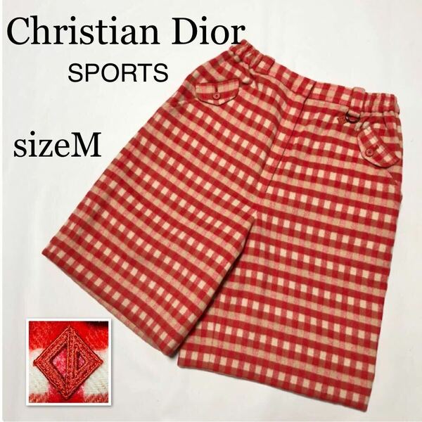 ■美品■Christian Dior SPORTS クリスチャンディオールスポーツ　CDロゴ　ハーフパンツ　ギンガムチェック　総柄　sizeM ウール　レッド