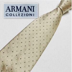 ■美品■ARMANI COLLEZIONI アルマーニ コレツィオーニ　ネクタイ　ドット　シルク100% イタリア製　シャンパンゴールド　ビジネス