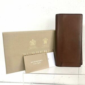 BURBERRY バーバリー　縦型長財布　ロゴ型押し　レザー　本革　イタリア製　ブラウン　ゴールド金具　メンズ　紙カードあり