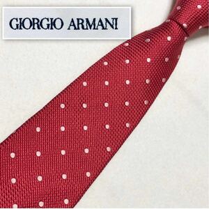 ■美品■GIORGIO ARMANI ジョルジオアルマーニ　ネクタイ　ドット　総柄　シルク100% イタリア製　レッド　ビジネス