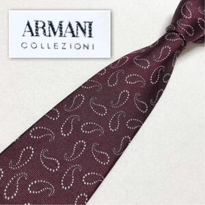 ■美品■ARMANI COLLEZIONI アルマーニ コレツィオーニ　ネクタイ　ペイズリーシルエット　勾玉風　シルク100% イタリア製　ボルドー