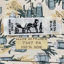 ■美品■HERMES エルメス　ネクタイ　麦とビール　総柄　シルク100% フランス製　ベージュ　ビジネス_画像7