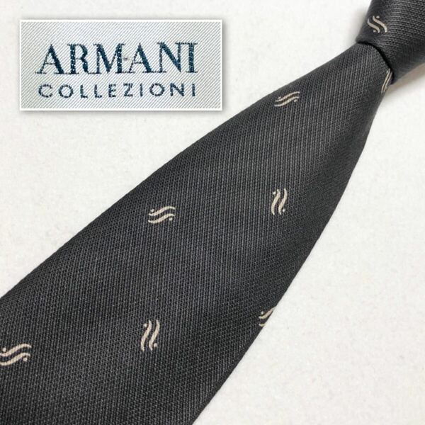 ARMANI COLLEZIONI アルマーニ コレツィオーニ　ネクタイ　波線図形　総柄　シルク100% イタリア製　ブラック　ビジネス