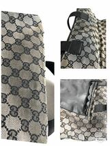 GUCCI グッチ　GGキャンバス×レザー　トートバッグ　イタリア製　刻印あり　グレー×ブラック　シルバー金具_画像9