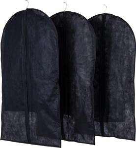 アストロ 衣類カバー ブラック ショートサイズ 3枚組 両面不織布 洋服カバー スーツカバー ファスナー式 底閉じタイプ 605-