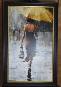 ANDRE KOHN 　ジーグレー技法画　”Le Parapluie Jaune,　 Series#5　　５／９５版