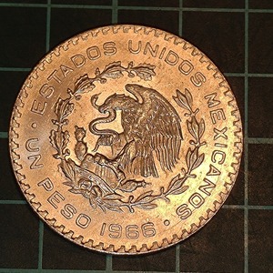 【一円スタート】メキシコ　1ペソ銀貨　1966年　コンチョ