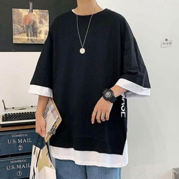 Tシャツ メンズ 夏服 半袖 服 ベーシック ブラックホワイト 通気性 L