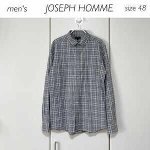 【美品】日本製★JOSEPH HOMME 麻混 チェック柄シャツ