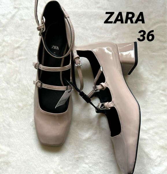 ZARA エナメル　パンプス　チャンキーヒール　新品未使用