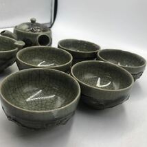 5-3■相馬焼 相馬陶徳 茶器揃 茶道具 検索】煎茶道具 茶器セット 急須 湯冷まし 湯呑 湯呑み 骨董品 時代物 欠けあり 古い茶器 現状品_画像9