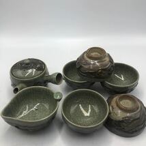 5-3■相馬焼 相馬陶徳 茶器揃 茶道具 検索】煎茶道具 茶器セット 急須 湯冷まし 湯呑 湯呑み 骨董品 時代物 欠けあり 古い茶器 現状品_画像1