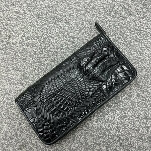 新品【ワニ爪】クロコダイル 腹革 長財布 本物 ラウンドファスナー メンズ財布 小銭入れあり 男性用 未使用 ブラック